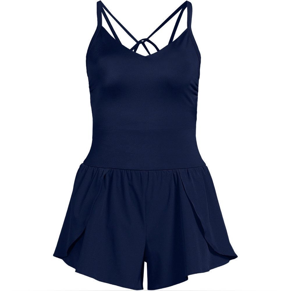 Land's End One Piece Strappy X Back Swim Romper adjustable Deep Sea Navy Various - Picture 2 of 12